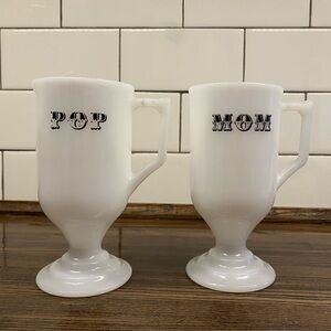 Vintage Milk Glass Mom & Pop Mugs